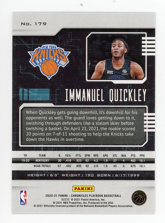 2020-2021 Immanuel Quickley Rookie Playbook New York Knicks # 179