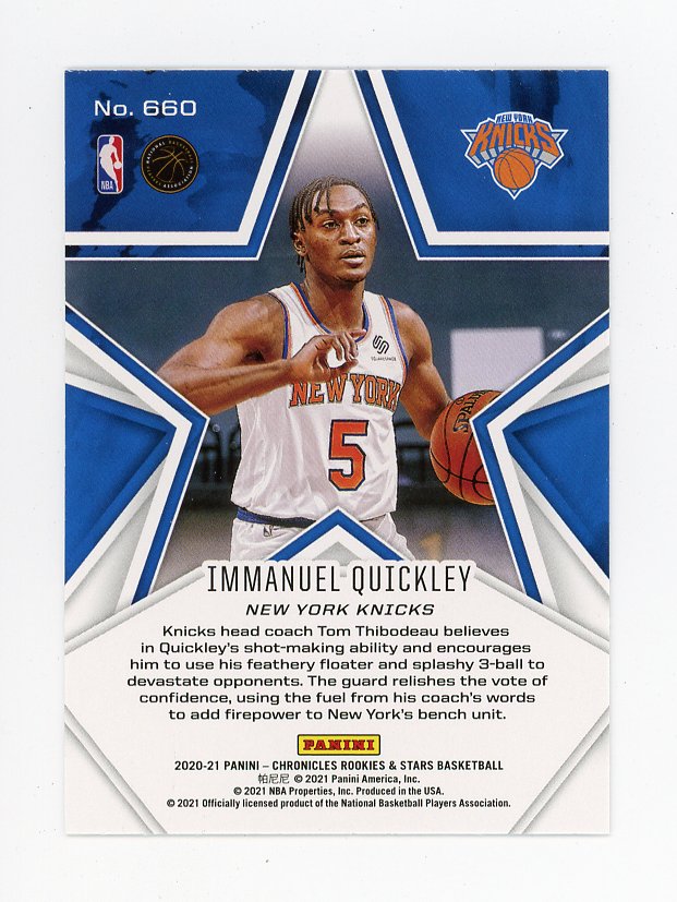 2020-2021 Immanuel Quickley Rookies & Stars Panini New York Knicks # 660