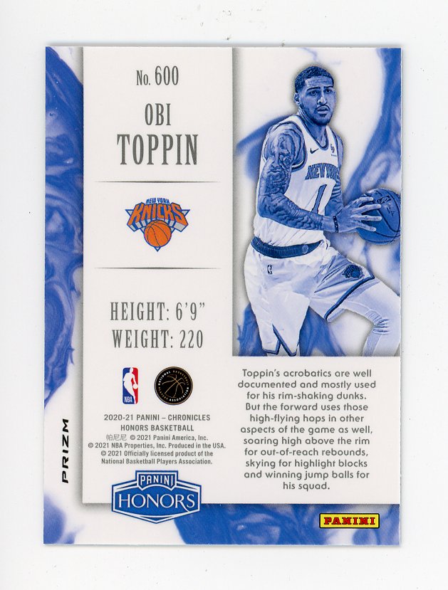 2020-2021 Obi Toppin Prizm Rookie Honors Panini New York Knicks # 600