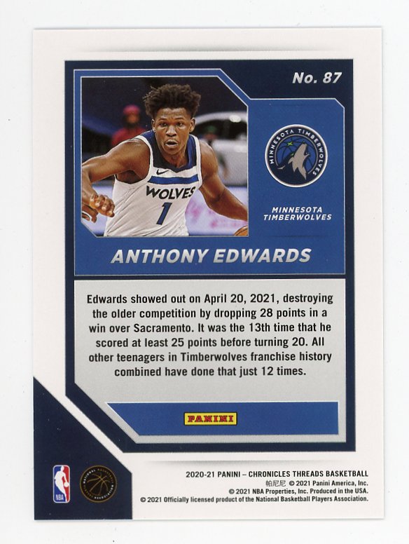 2020-2021 Anthony Edwards Pink Rookie Panini Threads Minnesota Timberwolves # 87