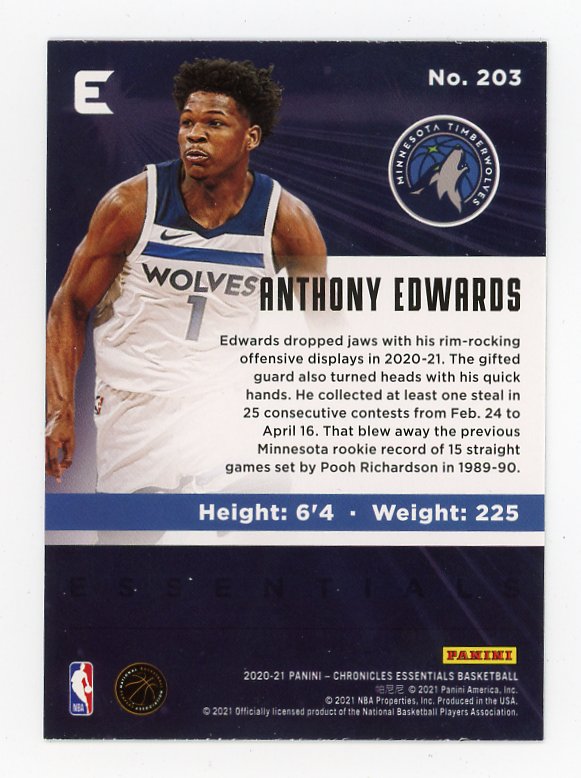 2020-2021 Anthony Edwards Rookie Chronicles Essentials Minnesota Timberwolves # 203
