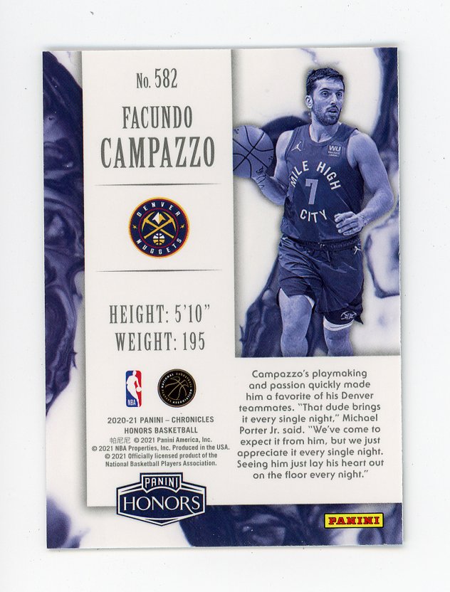 2020-2021 Facundo Campazzo Rookie Honors Panini Denver Nuggets # 582