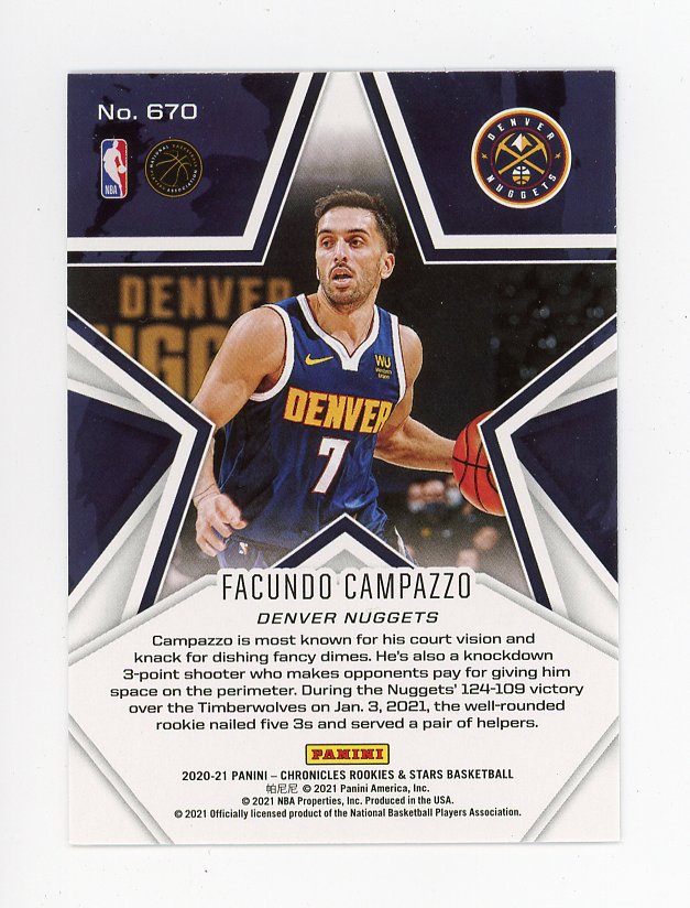 2020-2021 Facundo Campazzo Rookies And Stars Panini Denver Nuggets # 670