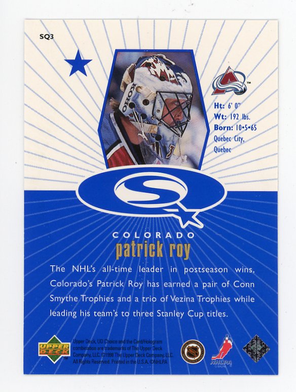 1998-1999 Patrick Roy Blue Starquest Upper Deck Colorado Avalanche # SQ3