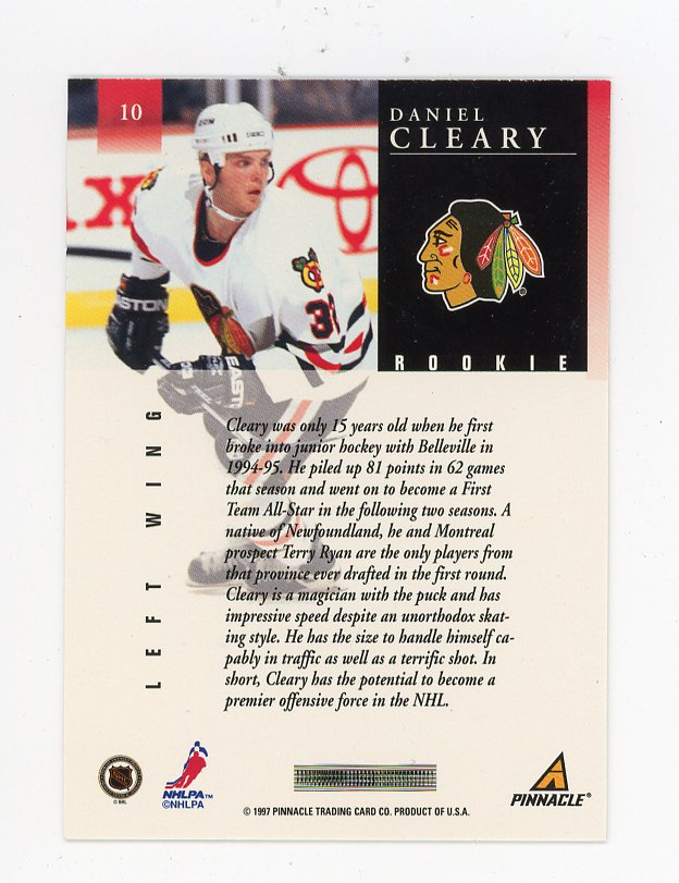 1997 Daniel Cleary Rookie Pinnacle Chicago Blackhawks # 10