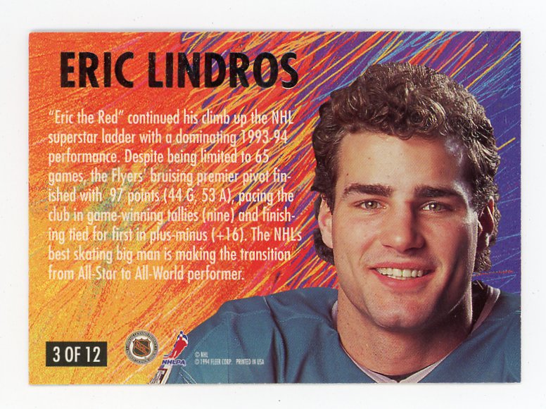 1994 Eric Lindros All Star Game Upper Deck Philadelphia Flyers # 3 Of 12