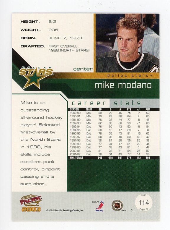 2002-2003 Mike Modano Red Pacific Dallas Stars # 114