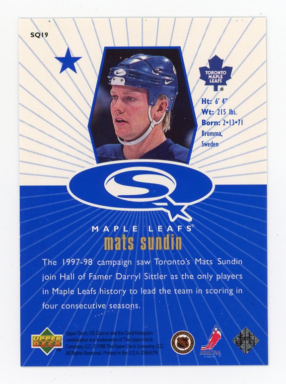1997-1998 Mats Sundin Starquest Blue Upper Deck Toronto Maple Leafs # SQ-19