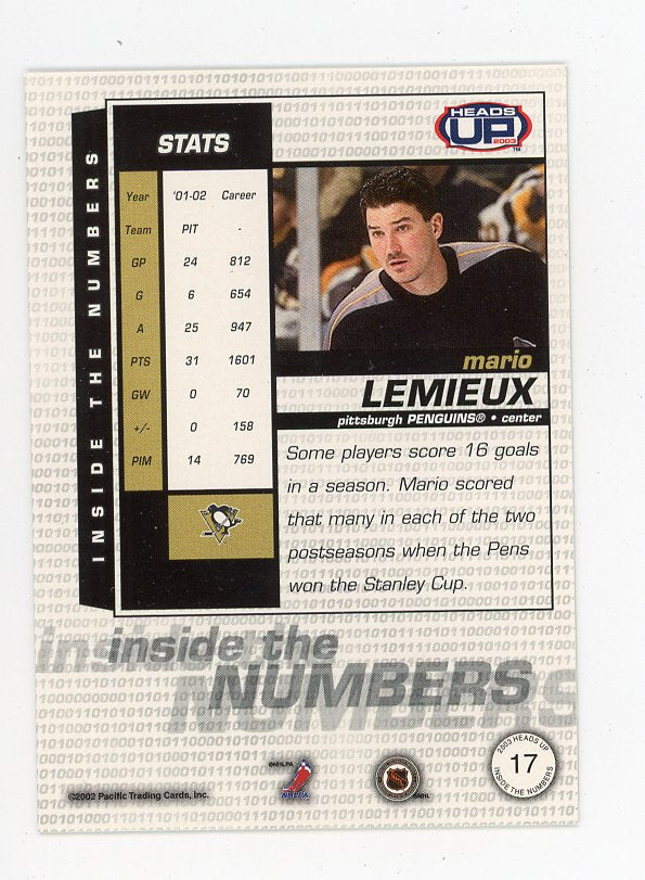 2002 Mario Lemieux Inside The Numbers Heads Up Pittsburgh Penguins # 17