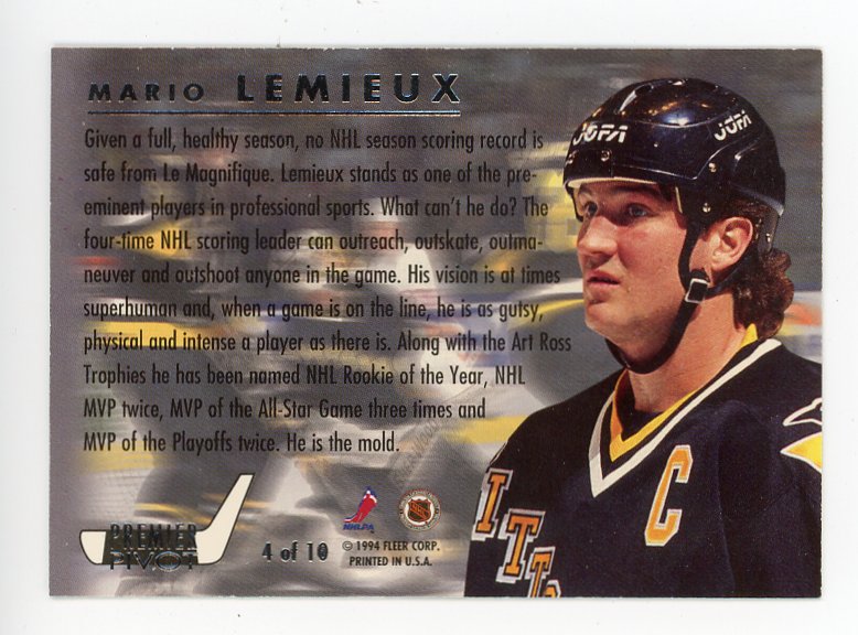 1993-1994 Mario Lemieux Premier Pivot Fleer Ultra Pittsburgh Penguins # 4 Of 10