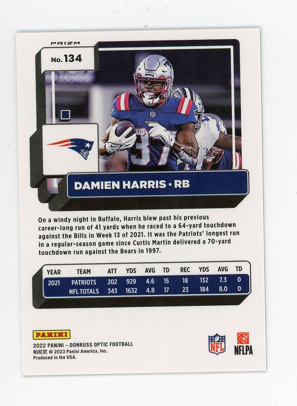 2022 Damien Harris Lime Green #D /35 Donruss Optic New England Patriots # 134