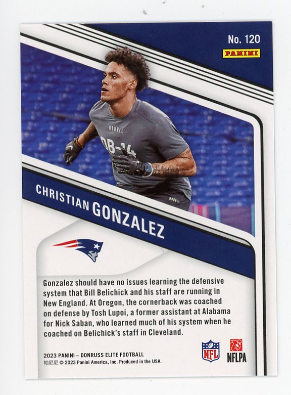 2023 Christian Gonzalez Rookie #D /999 Donruss Elite New England Patriots # 120