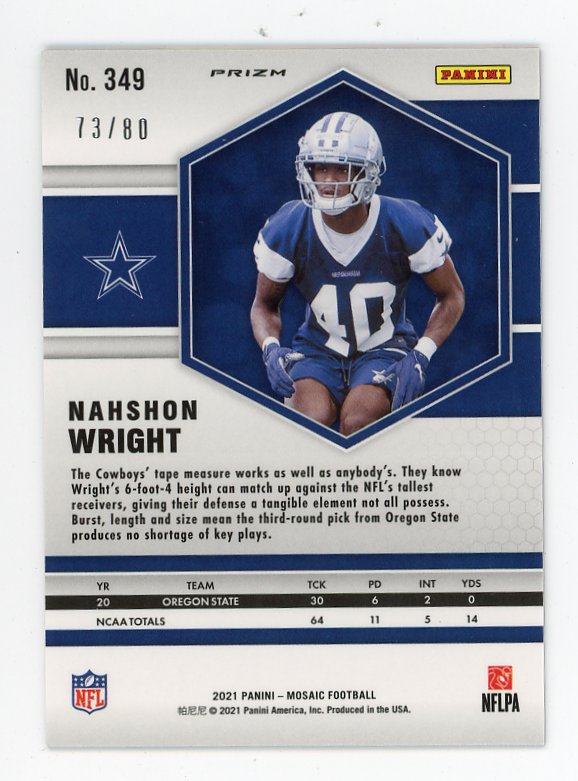 2021 Nahshon Wright Rookie Yellow Fusion #D /80 Mosaic Dallas Cowboys # 349