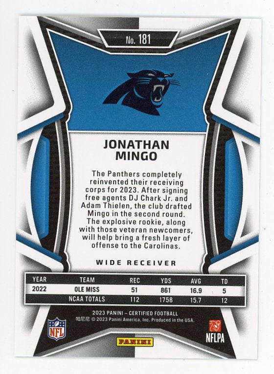 2023 Jonathan Mingo Rookie #D /275 Certified Carolina Panthers # 181