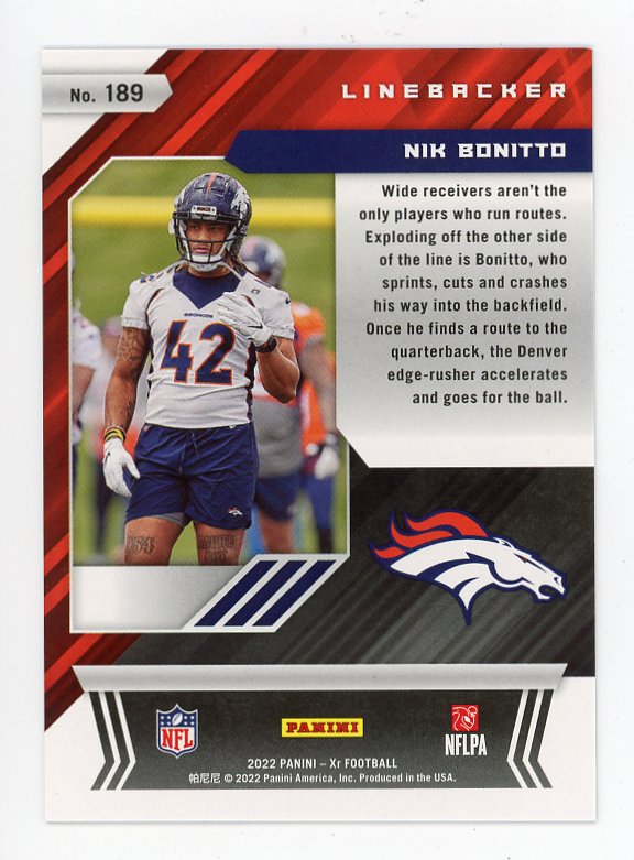 2022 Nik Bonitto Rookie #D /99 XR Panini Denver Broncos # 189