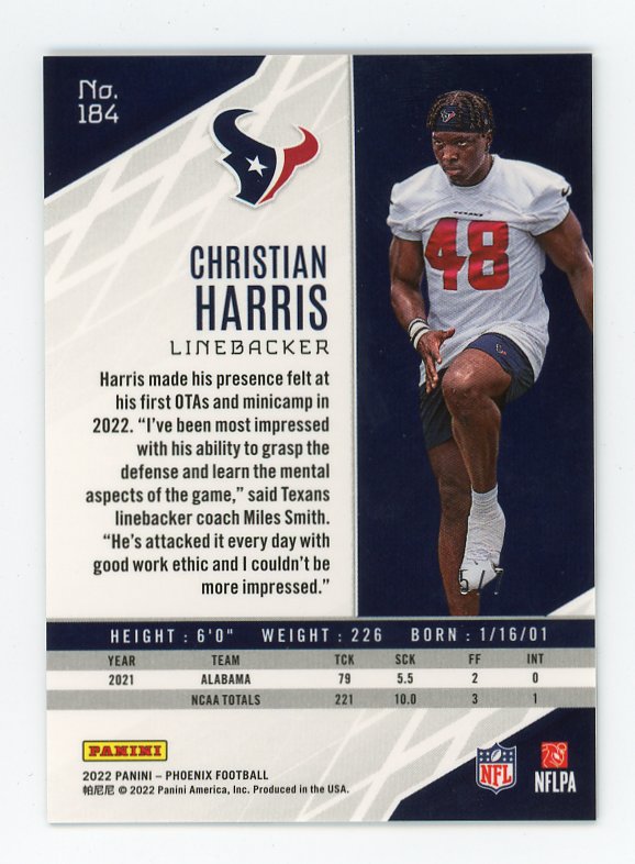 2022 Christian Harris Rookie #D /7 Phoenix Houstan Texans # 184