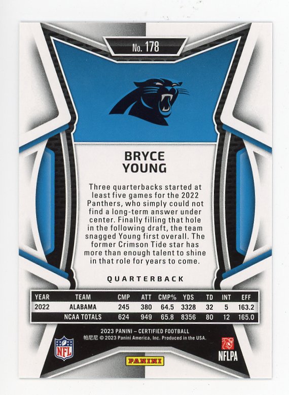 2023 Bryce Young Rookie #D /399 Certified Carolina Panthers # 178