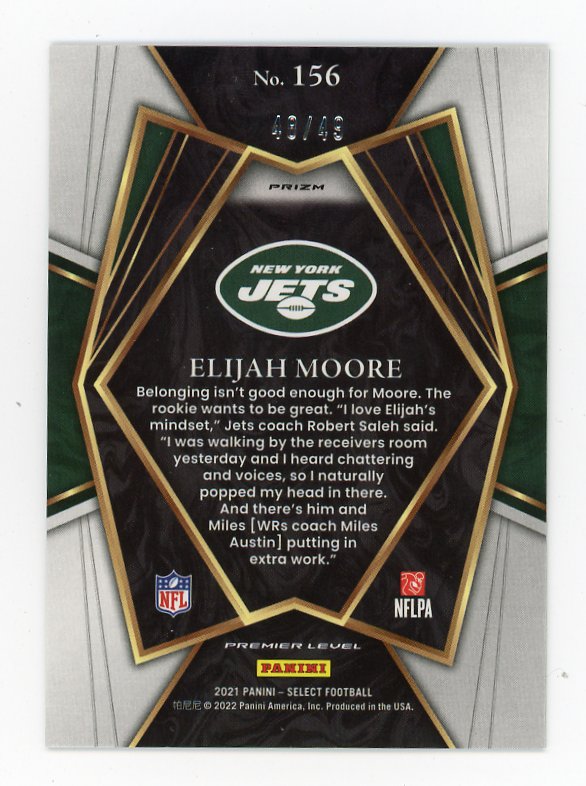 2021 Elijah Moore Rookie Neon Green #D /49 Select New York Jets # 156