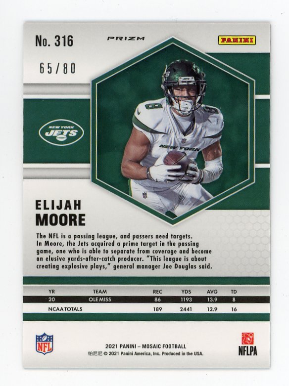 2021 Elijah Moore Rookie Fusion Red & Yellow #D /80 Mosaic New York Jets # 316