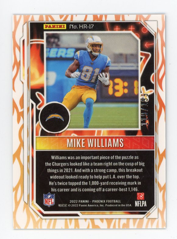 2022 Mike Williams Hot Routes #D /199 Phoenix Los Angeles Chargers # HR-17