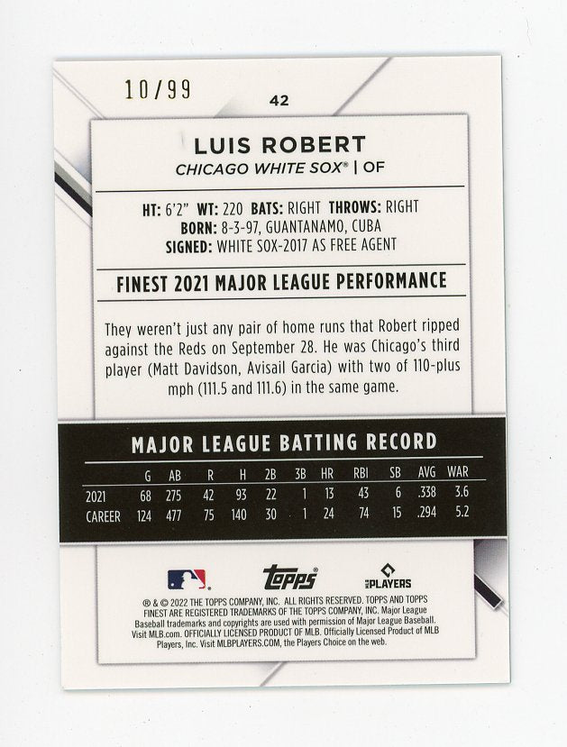 2022 Luis Robert Lava Green #D /99 Topps Finest Chicago White Sox # 42