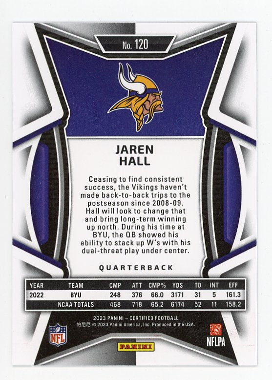 2023 Jaren Hall Rookie #D /99 Certified Minnesota Vikings # 120