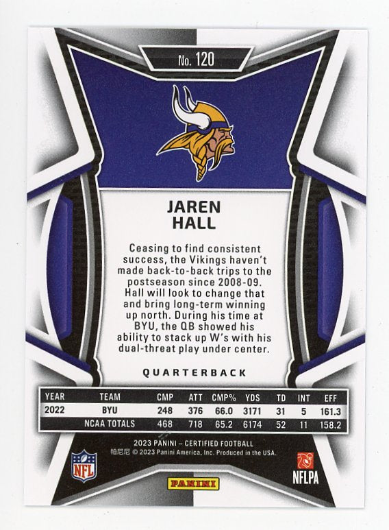 2023 Jaren Hall Rookie #D /275 Certified Minnesota Vikings # 120