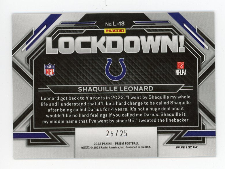 2022 Shaquille Leonard Lockdown #D /25 Prizm Panini Indianapolis Colts # L-13
