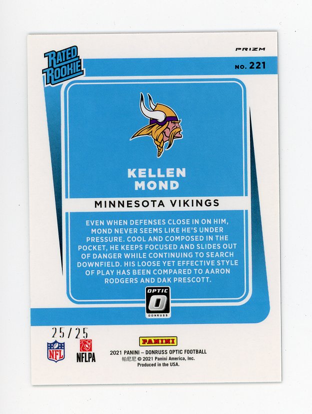 2021 Kellen Mond Rated Rookie #D /25 Donruss Optic Minnesota Vikings # 221