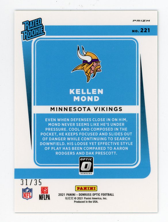 2021 Kellen Mond Rated Rookie #D 31/35 Donruss Optic Minnesota Vikings # 221