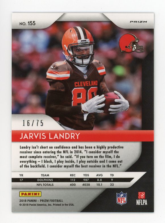 2018 Jarvis Landry #D /75 Green Prizm Panini Cleveland Browns # 155