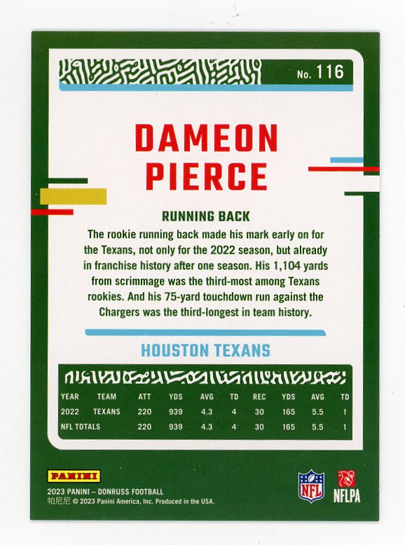 2023 Dameon Pierce Silver #D /100 Donruss Houston Texans # 116