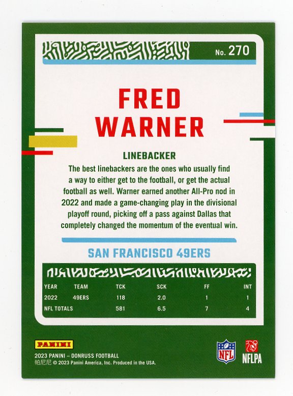 2023 Fred Warner Silver #D /100 Donruss San Francisco 49ers # 270