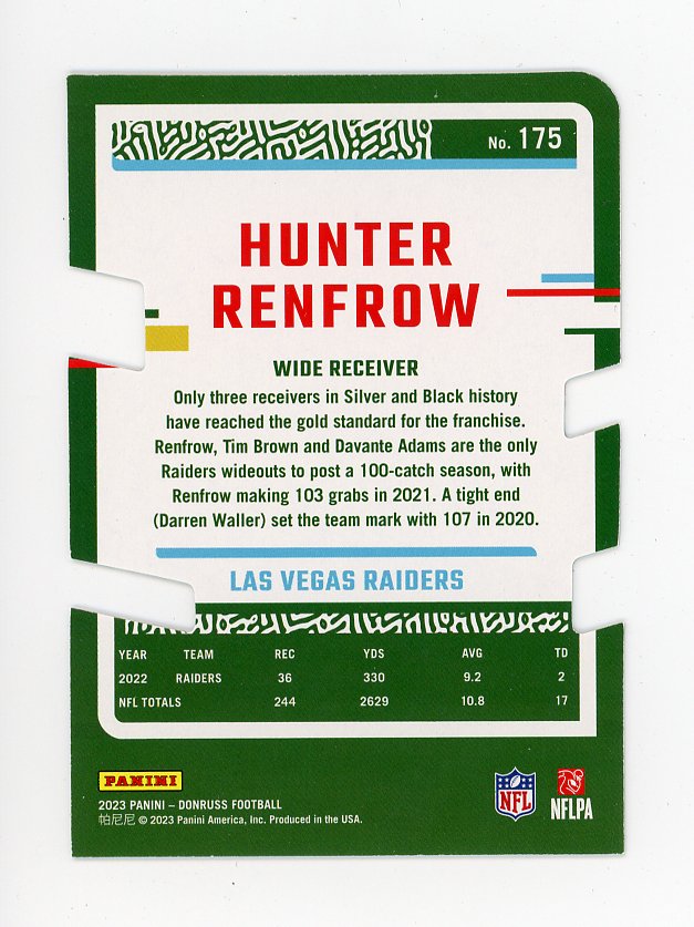 2023 Hunter Renfrow Die Cut #D /25 Donruss Las Vegas Raiders # 175
