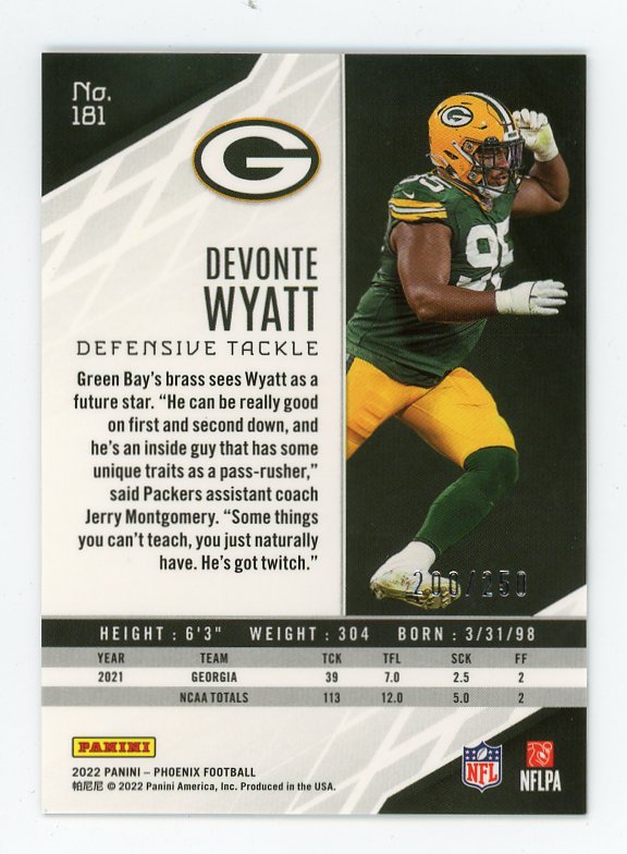 2022 Devonte Wyatt Rookie #D /250 Phoenix Green Bay Packers # 181