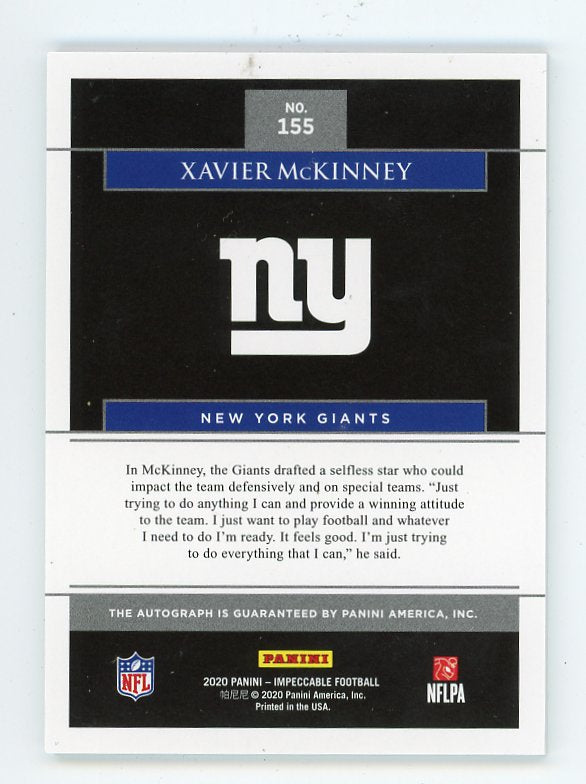 2020 Xavier Mckinney Rookie Auto Impeccable New York Giants # 155