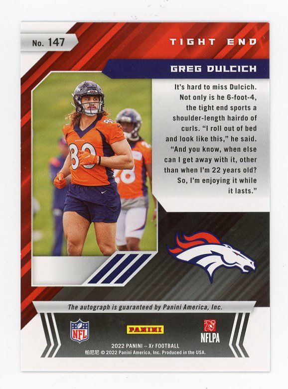2022 Greg Dulcich Rookie Auto #D /199 XR Denver Broncos # 147
