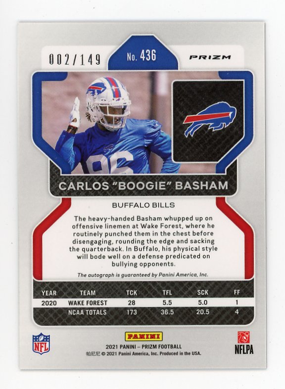2021 Carlos "Boogie" Masham Rookie Auto #D 002/149 Panini Buffalo Bills # 436