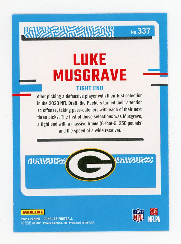 2023 Luke Musgrave Rated Rookie Donruss Green Bay Packers # 337