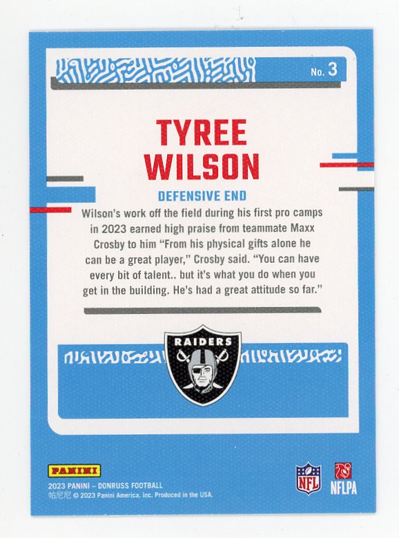 2023 Tyree Wilson Rated Rookie Portrait Donruss Las Vegas Raiders # 3