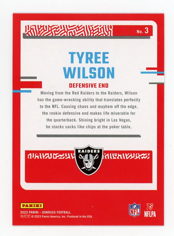2023 Tyree Wilson The Rookies Prizm Donruss Las Vegas Raiders # 3
