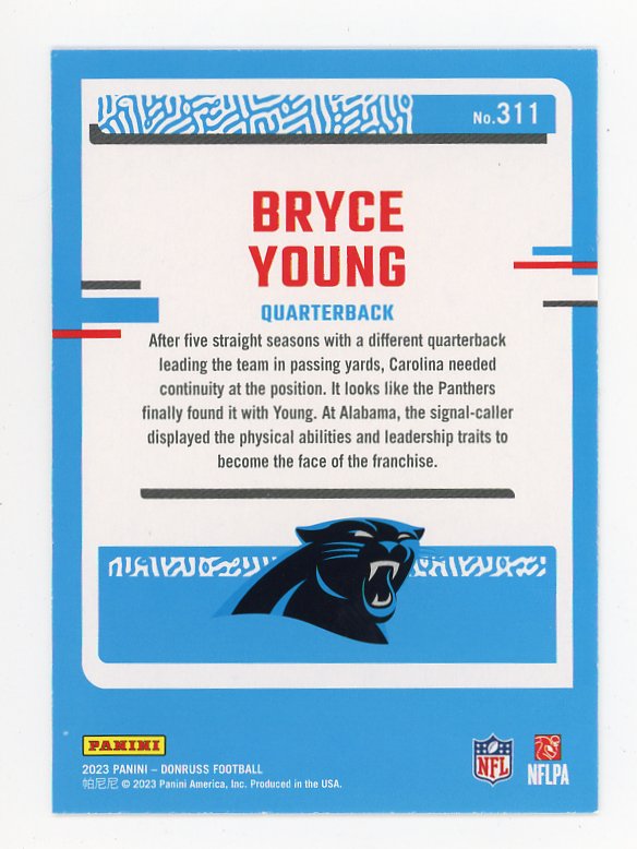 2023 Bryce Young Rated Rookie Donruss Carolina Panthers # 311