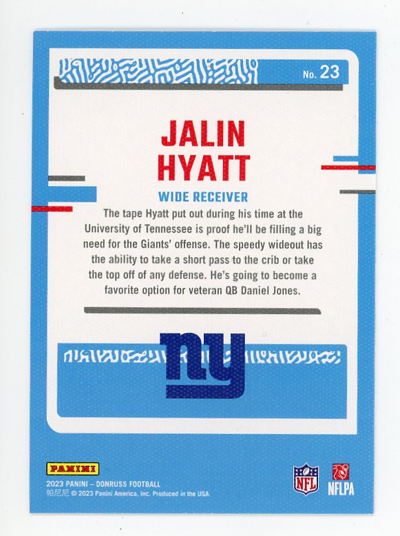 2023 Jalin Hyatt Rated Rookie Portraits Donruss New York Giants # 23