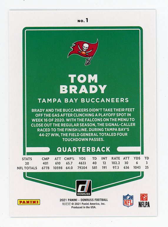 2021 Tom Brady Refractor No Name Donruss Tampa Bay Buccaneers # 1