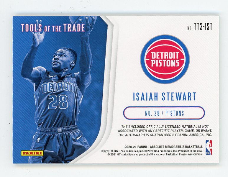 2020-2021 Isaiah Stewart Tools Of The Trade Auto #D /199 Absolute Detroit Pistons # TT3-IST