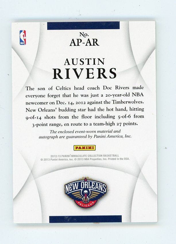 2012-2013 Austin Rivers Rookie Patch Auto #D /100 Immaculate New Orleans Pelicans # AP-AR