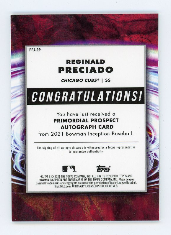 2021 Reginald Preciado Auto #D /99 Inception Chicago Cubs # PPA-RP
