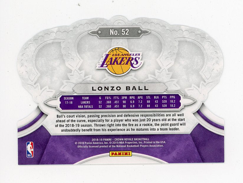 2018-2019 Lonzo Ball Die Cut Crown Royal Los Angeles Lakers # 52