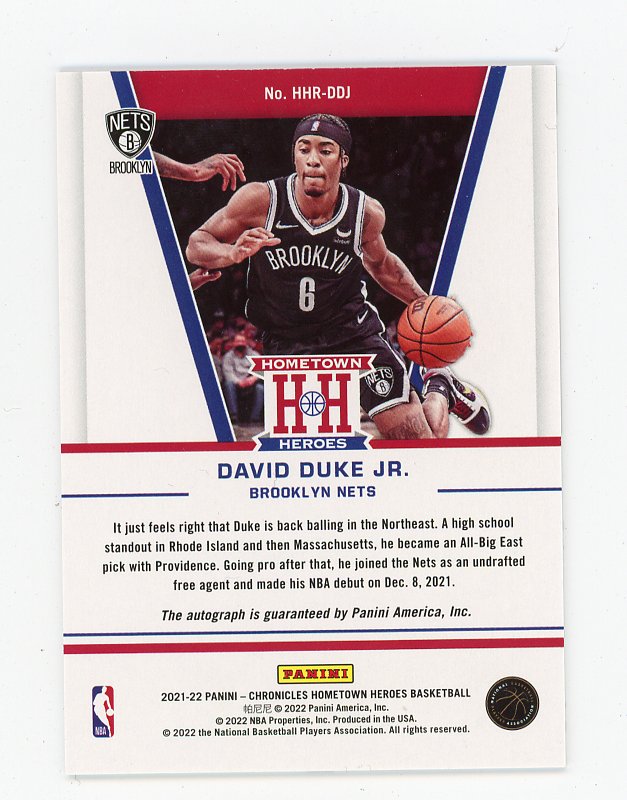2021-2022 David Duke JR Rookie Auto Hometown Heroes Panini Brooklyn Nets # HHR-DDJ
