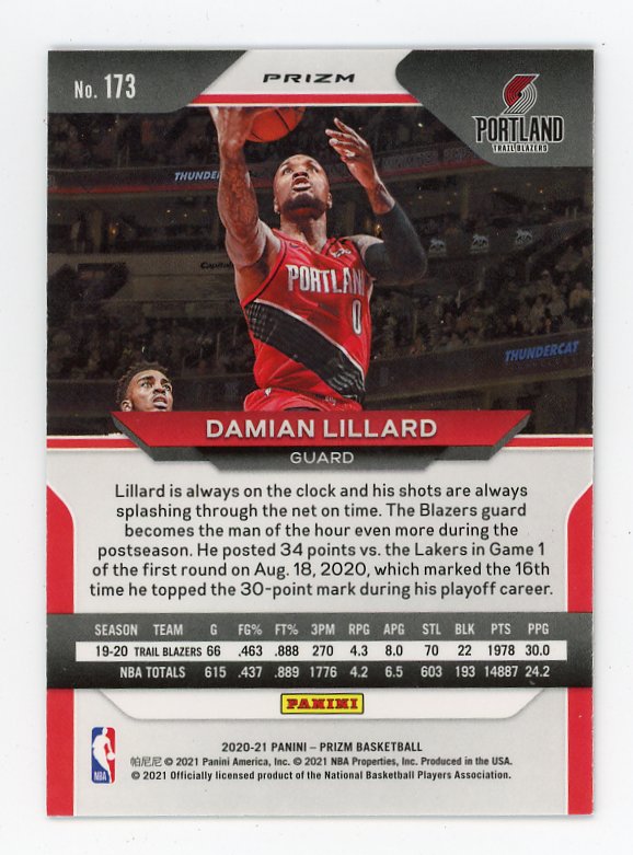 2020-2021 Damian Lillard Red Prizm Panini Portland Trail Blazers # 173